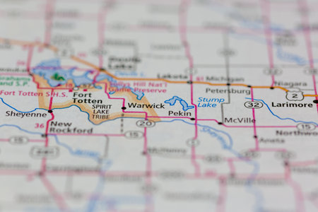 06-10-2021 Portsmouth, Hampshire, UK, Warwick North Dakota USA shown of a Road map or Geography mapのeditorial素材