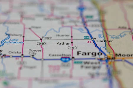 06-10-2021 Portsmouth, Hampshire, UK, Arthhur North Dakota USA shown of a Road map or Geography mapのeditorial素材