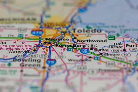 06-14-2021 Portsmouth, Hampshire, UK, Perrysburg Ohio USA shown on a Geography map or Road mapのeditorial素材