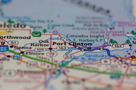 06-14-2021 Portsmouth, Hampshire, UK, Port Clinton Ohio USA shown on a Geography map or Road mapのeditorial素材