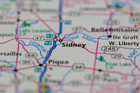 06-14-2021 Portsmouth, Hampshire, UK, Sidney Ohio USA shown on a Geography map or Road mapのeditorial素材
