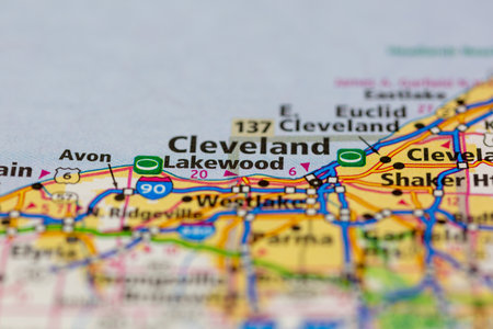 06-14-2021 Portsmouth, Hampshire, UK, Lakewood Ohio USA shown on a Geography map or Road mapのeditorial素材