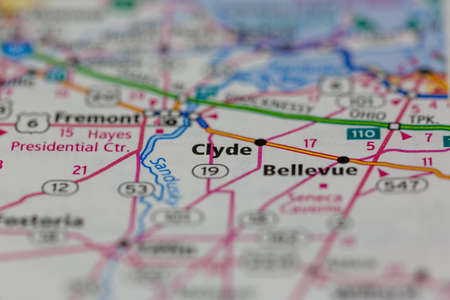 06-14-2021 Portsmouth, Hampshire, UK, Clyde Ohio USA shown on a Geography map or Road mapのeditorial素材
