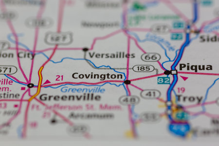 06-14-2021 Portsmouth, Hampshire, UK, Covington Ohio USA shown on a Geography map or Road mapのeditorial素材