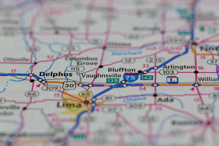 06-14-2021 Portsmouth, Hampshire, UK, Vaughnsville Ohio USA shown on a Geography map or Road mapのeditorial素材