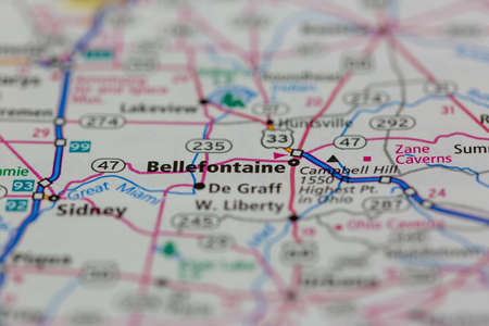 06-14-2021 Portsmouth, Hampshire, UK, Bellefontaine Ohio USA shown on a Geography map or Road mapのeditorial素材