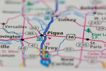 06-14-2021 Portsmouth, Hampshire, UK, Piqua Ohio USA shown on a Geography map or Road mapのeditorial素材