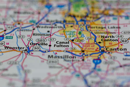 06-14-2021 Portsmouth, Hampshire, UK, Canal Fulton Ohio USA shown on a Geography map or Road mapのeditorial素材