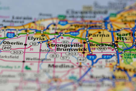 06-14-2021 Portsmouth, Hampshire, UK, Strongsville Ohio USA shown on a Geography map or Road mapのeditorial素材