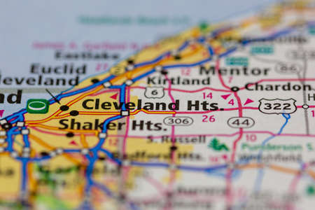 06-14-2021 Portsmouth, Hampshire, UK, Cleveland Heights Ohio USA shown on a Geography map or Road mapのeditorial素材