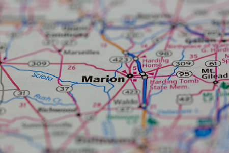06-14-2021 Portsmouth, Hampshire, UK, Marion Ohio USA shown on a Geography map or Road mapのeditorial素材