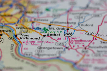 06-14-2021 Portsmouth, Hampshire, UK, Bethel Ohio USA shown on a Geography map or Road mapのeditorial素材