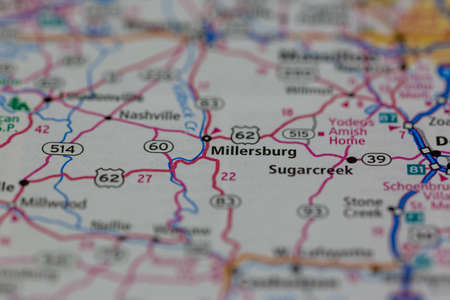 06-14-2021 Portsmouth, Hampshire, UK, Millersburg Ohio USA shown on a Geography map or Road mapのeditorial素材