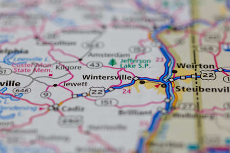 06-14-2021 Portsmouth, Hampshire, UK, Wintersville Ohio USA shown on a Geography map or Road mapのeditorial素材