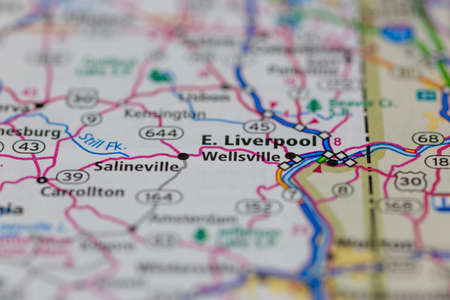 06-14-2021 Portsmouth, Hampshire, UK, Wellsville Ohio USA shown on a Geography map or Road mapのeditorial素材