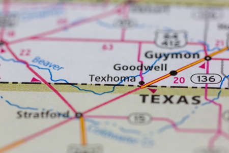 06-15-2021 Portsmouth, Hampshire, UK, Texhoma Oklahoma USA shown on a Geography map or road mapのeditorial素材