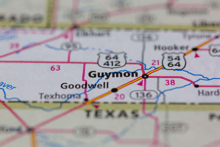06-15-2021 Portsmouth, Hampshire, UK, Guymon Oklahoma USA shown on a Geography map or road mapのeditorial素材