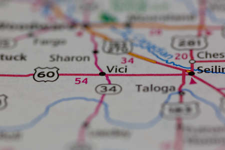 06-15-2021 Portsmouth, Hampshire, UK, Vici Oklahoma USA shown on a Geography map or road mapのeditorial素材