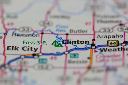 06-15-2021 Portsmouth, Hampshire, UK, Clinton Oklahoma USA shown on a Geography map or road mapのeditorial素材