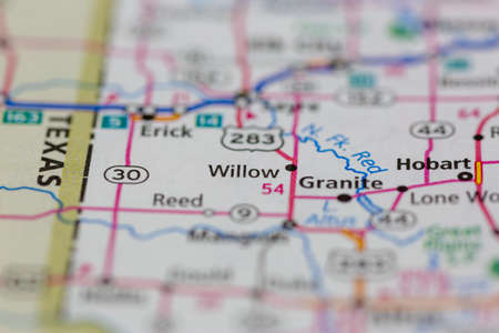 06-15-2021 Portsmouth, Hampshire, UK, Willow Oklahoma USA shown on a Geography map or road mapのeditorial素材