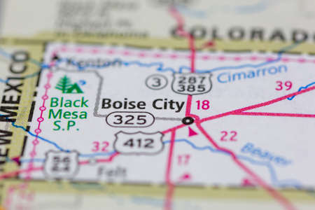 06-15-2021 Portsmouth, Hampshire, UK, Boise city Oklahoma USA shown on a Geography map or road mapのeditorial素材