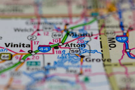 06-15-2021 Portsmouth, Hampshire, UK, Afton Oklahoma USA shown on a Geography map or road mapのeditorial素材