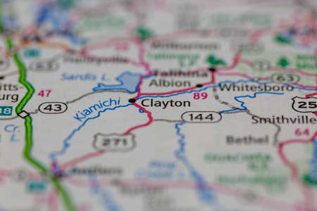 06-15-2021 Portsmouth, Hampshire, UK, Clayton Oklahoma USA shown on a Geography map or road mapのeditorial素材