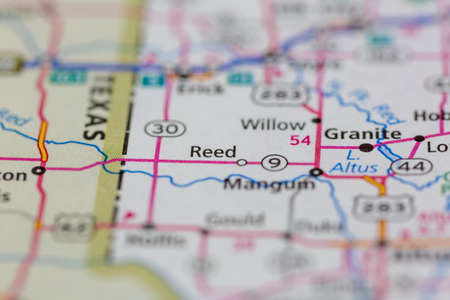 06-15-2021 Portsmouth, Hampshire, UK, Reed Oklahoma USA shown on a Geography map or road mapのeditorial素材