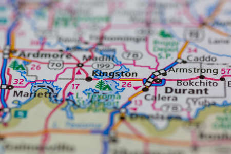 06-15-2021 Portsmouth, Hampshire, UK, Kingston Oklahoma USA shown on a Geography map or road mapのeditorial素材