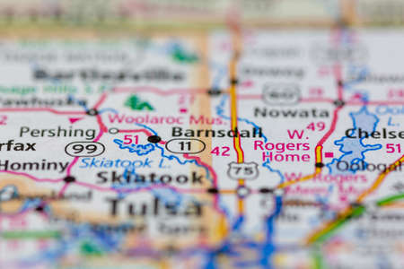 06-15-2021 Portsmouth, Hampshire, UK, Barnsdall Oklahoma USA shown on a Geography map or road mapのeditorial素材