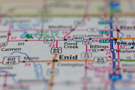 06-15-2021 Portsmouth, Hampshire, UK, Pond Creek Oklahoma USA shown on a Geography map or road mapのeditorial素材