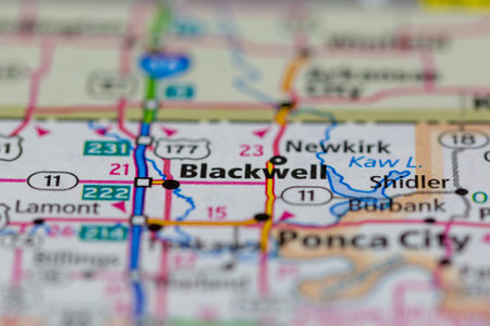 06-15-2021 Portsmouth, Hampshire, UK, Blackwell Oklahoma USA shown on a Geography map or road mapのeditorial素材