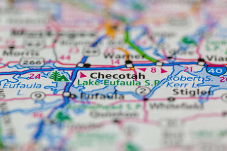 06-15-2021 Portsmouth, Hampshire, UK, Checotah Oklahoma USA shown on a Geography map or road mapのeditorial素材