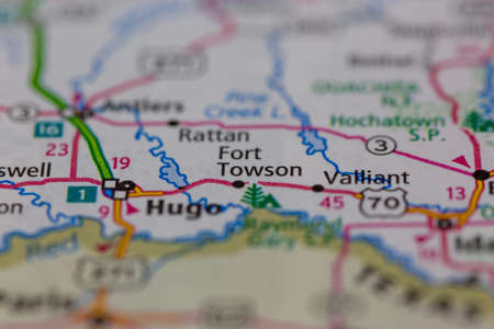 06-15-2021 Portsmouth, Hampshire, UK, Towson Oklahoma USA shown on a Geography map or road mapのeditorial素材