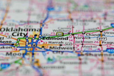 06-15-2021 Portsmouth, Hampshire, UK, Edmond Oklahoma USA shown on a Geography map or road mapのeditorial素材