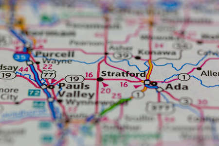 06-15-2021 Portsmouth, Hampshire, UK, Stratford Oklahoma USA shown on a Geography map or road mapのeditorial素材