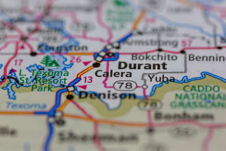 06-15-2021 Portsmouth, Hampshire, UK, Calera Oklahoma USA shown on a Geography map or road mapのeditorial素材