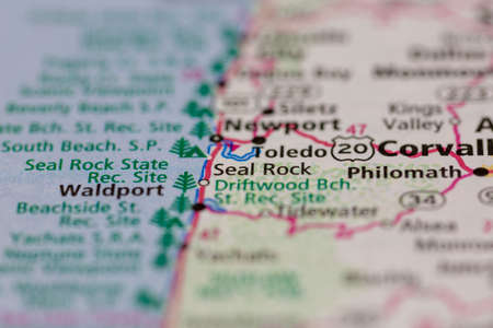 06-28-2021 Portsmouth, Hampshire, UK, Seal Rock Oregon USA shown on a Geography map or road mapのeditorial素材