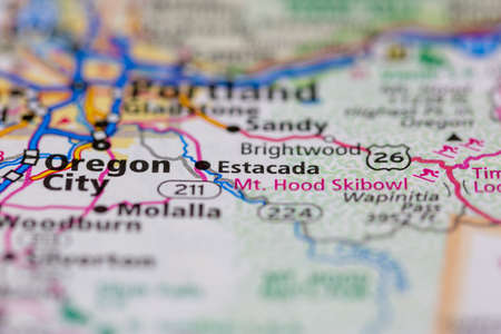 06-28-2021 Portsmouth, Hampshire, UK, Estacada Oregon USA shown on a Geography map or road mapのeditorial素材
