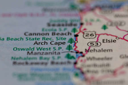 06-28-2021 Portsmouth, Hampshire, UK, Arch cape Oregon USA shown on a Geography map or road mapのeditorial素材
