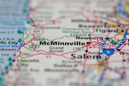 06-28-2021 Portsmouth, Hampshire, UK, McMinnville Oregon USA shown on a Geography map or road mapのeditorial素材