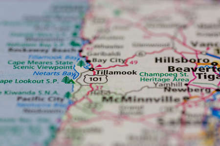 06-28-2021 Portsmouth, Hampshire, UK, Tillamook Oregon USA shown on a Geography map or road mapのeditorial素材