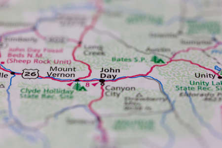 06-28-2021 Portsmouth, Hampshire, UK, John Day Oregon USA shown on a Geography map or road mapのeditorial素材