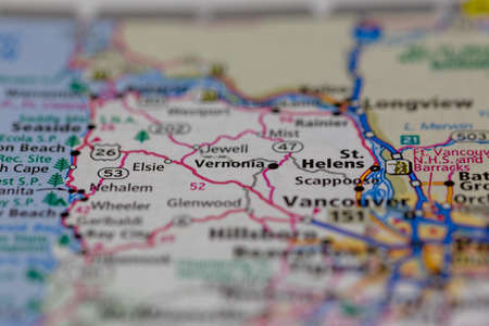 06-28-2021 Portsmouth, Hampshire, UK, Vernonia Oregon USA shown on a Geography map or road mapのeditorial素材
