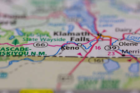06-28-2021 Portsmouth, Hampshire, UK, Keno Oregon USA shown on a Geography map or road mapのeditorial素材