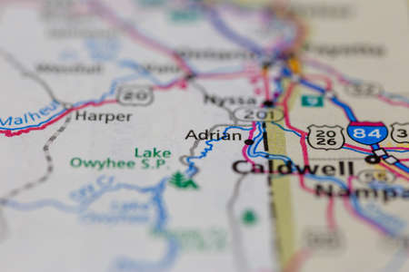 06-28-2021 Portsmouth, Hampshire, UK, Adrian Oregon USA shown on a Geography map or road mapのeditorial素材