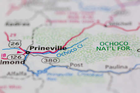 06-28-2021 Portsmouth, Hampshire, UK, Princeville Oregon USA shown on a Geography map or road mapのeditorial素材