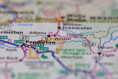 06-28-2021 Portsmouth, Hampshire, UK, Weston Oregon USA shown on a Geography map or road mapのeditorial素材