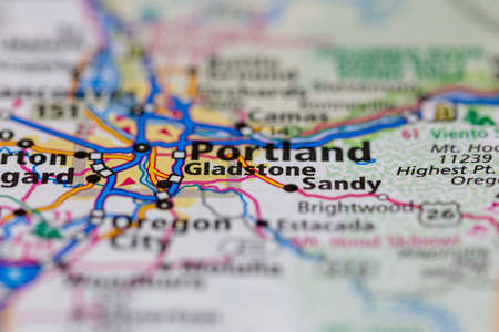 06-28-2021 Portsmouth, Hampshire, UK, Gladstone Oregon USA shown on a Geography map or road mapのeditorial素材