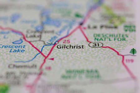 06-28-2021 Portsmouth, Hampshire, UK, Gilchrist Oregon USA shown on a Geography map or road mapのeditorial素材